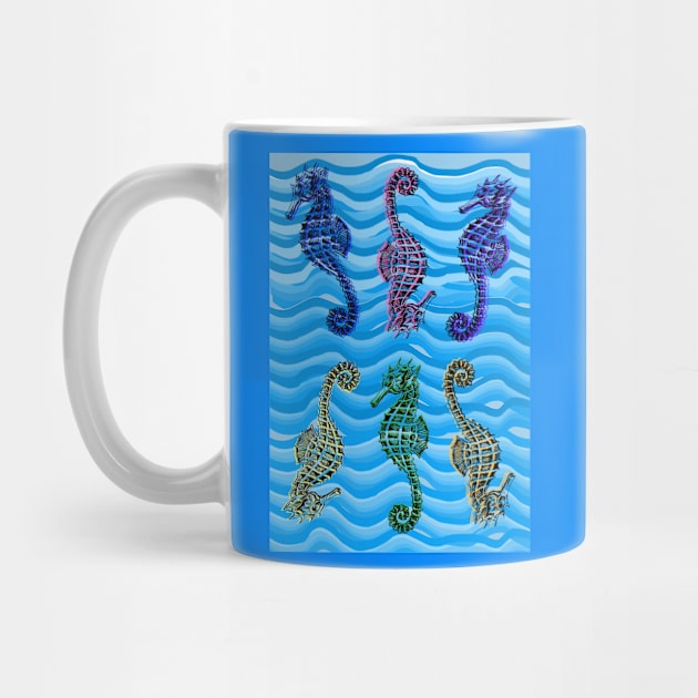 Seahorses in six different colours by Blue Butterfly Designs 